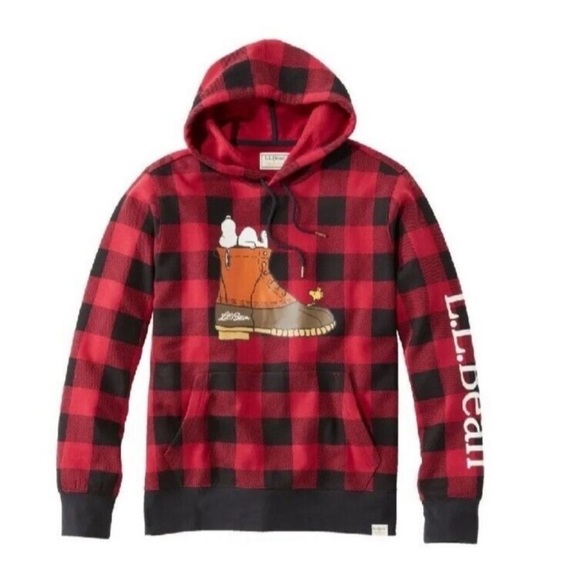 L.L. Bean X Peanuts Buffalo Plaid Pullover Hoodie Size Large - Picture 4 of 7